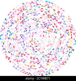 Abstract circular ,radial design element. Geometric radiating dashed lines. Burst, starburst, sunburst and twister, curlicue and whirlwind clip-art Stock Vector