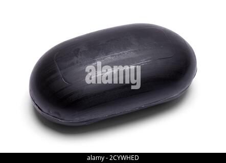 Bar of Black Charcoal Soap Isolated on White. Stock Photo
