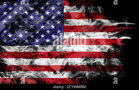 Smoke shape of national flag of United States of America isolated on black background. Stock Photo