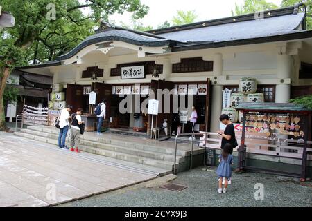 People visiting Kato Jinja Shrine around Kumamoto Castle. Taken in August 2019. Stock Photo