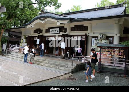 People visiting Kato Jinja Shrine around Kumamoto Castle. Taken in August 2019. Stock Photo