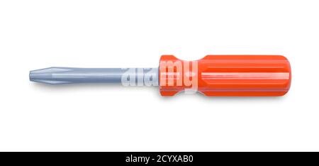 Plastic Orange Screwdriver Isolated on White Background. Stock Photo
