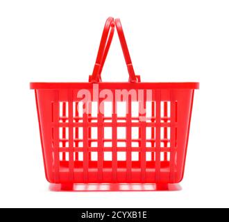 Red Empty Shopping Basket Side View Isolated on White. Stock Photo
