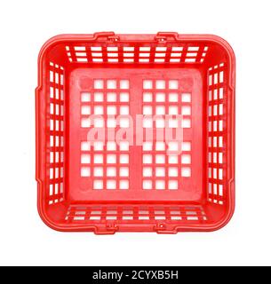 Red Empty Shopping Basket Top View Isolated on White. Stock Photo