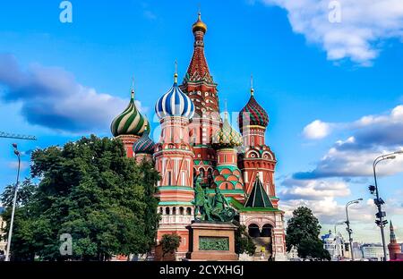 The Cathedral of Vasily the Blessed, commonly known as Saint Basil's Cathedral, is a Christian church in Red Square in Moscow. Stock Photo