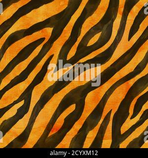 Tiger black yellow orange brown background. Watercolor hand drawn ...