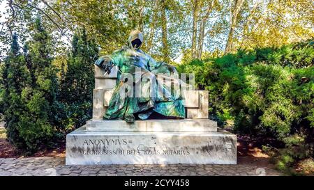 Monument to the Anonymous Author in Budapest, Hungary. Stock Photo