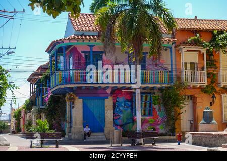 Plaza de Trinidad during the covid-19 quarantine in Cartagena, Colombia. 2020 Stock Photo