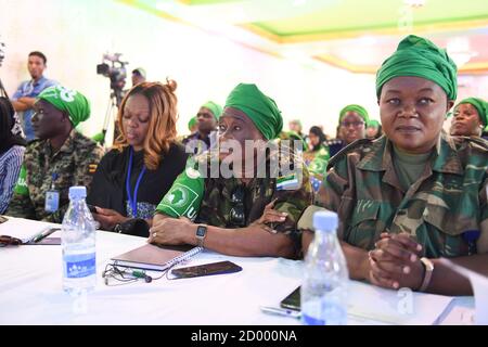 AMISOM female peacekeepers and female soldiers from the Somali National Army (SNA) attend a one-day workshop on empowering female peacekeepers organised by AMISOM's Human Rights, Protection and Gender Unit in Mogadishu on 24 October 2019. Stock Photo