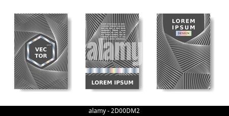 Holographic title design set. Modern vertical grey cover Stock Vector
