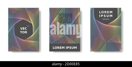 Minimal title design. Modern vertical cover. Holographic rainbow and grey cover design set. Stock Vector