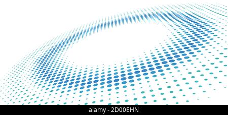 Abstract dotted blue disc surface in perspective with halftone effect. Vector graphics Stock Vector