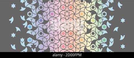 Holographic and rainbow border. Islamic vector pattern. Arabesque decor. Stock Vector