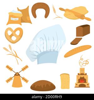 Set bread and icons isolated on white fone. Stock Vector