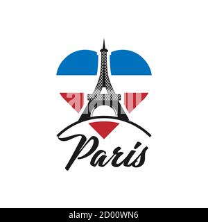 Beautiful hand written text typography design of europe european city paris name logo with red heart suitable for tourism or visit promotion Stock Vector