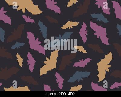 Halloween seamless pattern with flying bats. Festive decor with scary bats. Background for wrapping paper, print, fabric and printing. Vector illustra Stock Vector