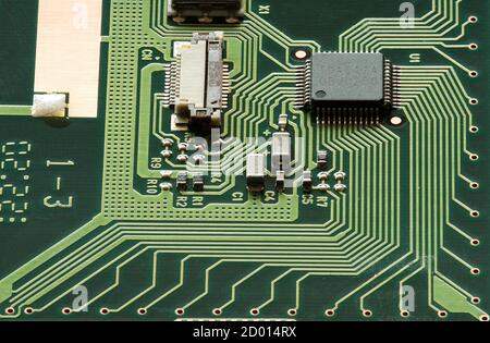 macro details of electronic components in computer circuits Stock Photo