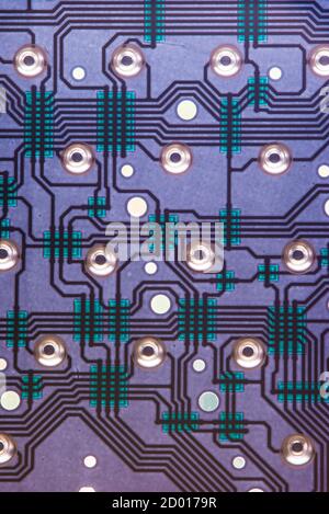 Inside view of computer keyboard electronic circuit in back light Stock Photo
