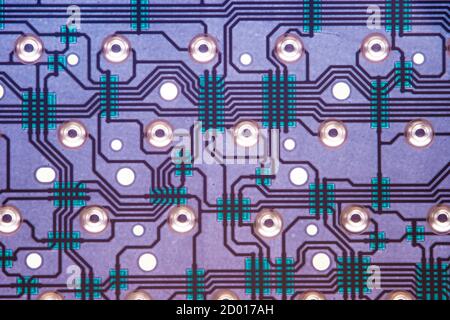 Inside view of computer keyboard electronic circuit in back light Stock Photo