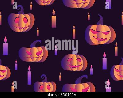 Spooky pumpkins and candles seamless pattern. Halloween festive background for wrapping paper, print, fabric and printing. Vector illustration Stock Vector
