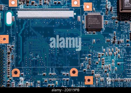 macro details of electronic components in computer circuits Stock Photo
