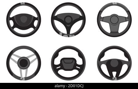 Set of different steering wheels. Car parts in flat style. Stock Vector