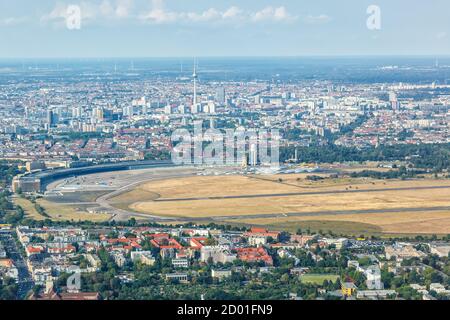 Berlin, Germany - August 19, 2020: Former Berlin Tempelhof Airport aerial view photo in Germany. Stock Photo