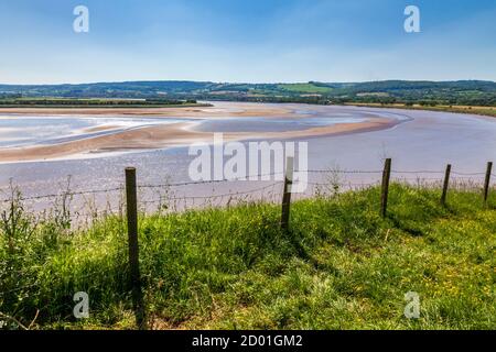 The River Severn at low tide from the top of Garden Cliff near Westbur-on-Severn, Gloucestershire, England Stock Photo