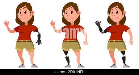 Beautiful black woman with prosthesis. Female vector character