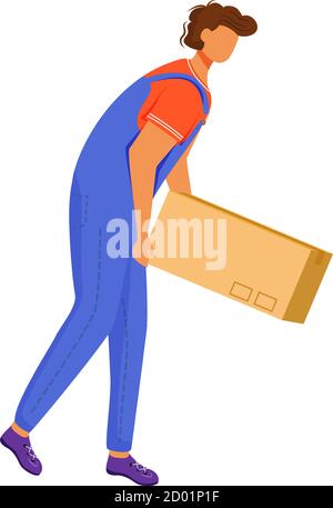 Post office male worker flat color vector illustration. Man distributes packages. Post service delivery. Boxes and parcels transportation isolated Stock Vector