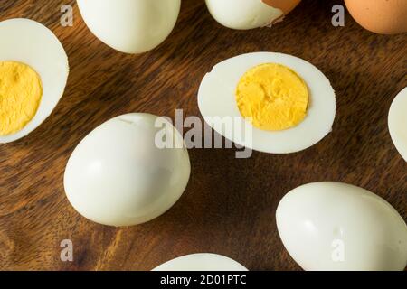 Organic Cage Free Hard Boiled Eggs Ready to Eat Stock Photo