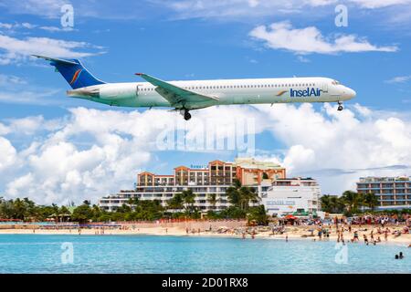 Sint Maarten, Netherlands Antilles - September 17, 2016: Insel Air McDonnell Douglas MD-83 airplane at Sint Maarten Airport in the Netherlands Antille Stock Photo