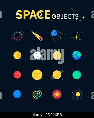 Space objects - colorful flat design style icons Stock Vector