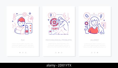 Health problems line design style web banners Stock Vector