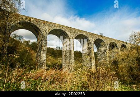 Pontsarn Viaduct, now disused, but previously was the railwat bridge that carried the trains over to and beyond Merthyr Tydfil from Brecon and beyond,. Stock Photo