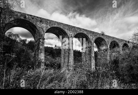 Pontsarn Viaduct, now disused, but previously was the railwat bridge that carried the trains over to and beyond Merthyr Tydfil from Brecon and beyond,. Stock Photo