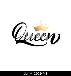 Trendy lettering Queen with gold crown image for print Stock Vector ...