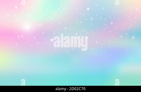 Fantasy background of a magic sky in rainbow colors and sparkling stars. Vector illustration for children. Stock Vector