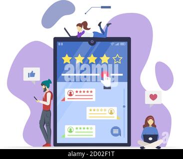 Online reviews semi flat RGB color vector illustration. User experience. Customer satisfaction. Consumer feedback. Positive, negative comments Stock Vector