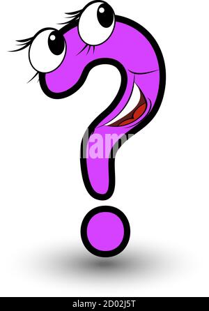 Funny hand drawn cartoon styled font colorful question mark with smiling face vector alphabet illustration isolated on white. Good for kids learning Stock Vector