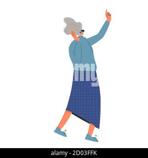 Woman in virtual reality glasses isolated on white background. Female business character with vr headset . Vector flat color illustration. Stock Vector