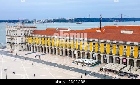 Praca do Comercio (Commerce Square) and shopping arcade. Lisbon, Portugal Stock Photo