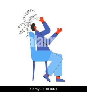 Young man in stress. Male patient with psychological problems, Teenager needed professional support. Mental health. Vector flat illustration. Stock Vector