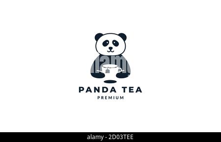 panda with tea glass cute cartoon logo icon vector illustration Stock Vector