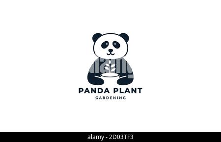 panda with plant leaf cute cartoon logo icon vector illustration Stock Vector