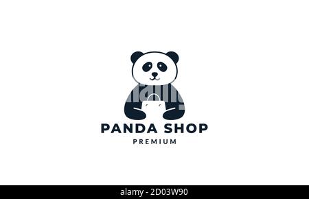 panda with shopping bag cute logo icon vector illustration Stock Vector