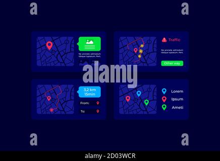 Routes on map UI elements kit Stock Vector