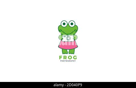 frog or toad cute cartoon with camera or photography logo icon vector illustration Stock Vector
