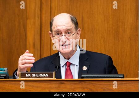 U.S. Representative Brad Sherman (D-CA) speaks at a joint committee hearing by the House Foreign Affairs Committee's Subcommittee on Asia, the Pacific and Nonproliferation and the House Armed Services Committee's Subcommittee on Intelligence and Emerging Threats and Capabilities on 'Strengthening Biological Security: Traditional Threats and Emerging Challenges'. Stock Photo