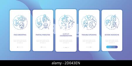 Brain stroke blue gradient onboarding mobile app page screen with concepts Stock Vector